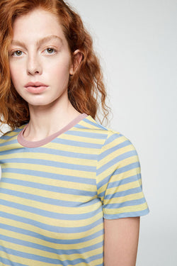Shop lida bold stripes t-shirt vanilla by Armedangels on thegreenlabels