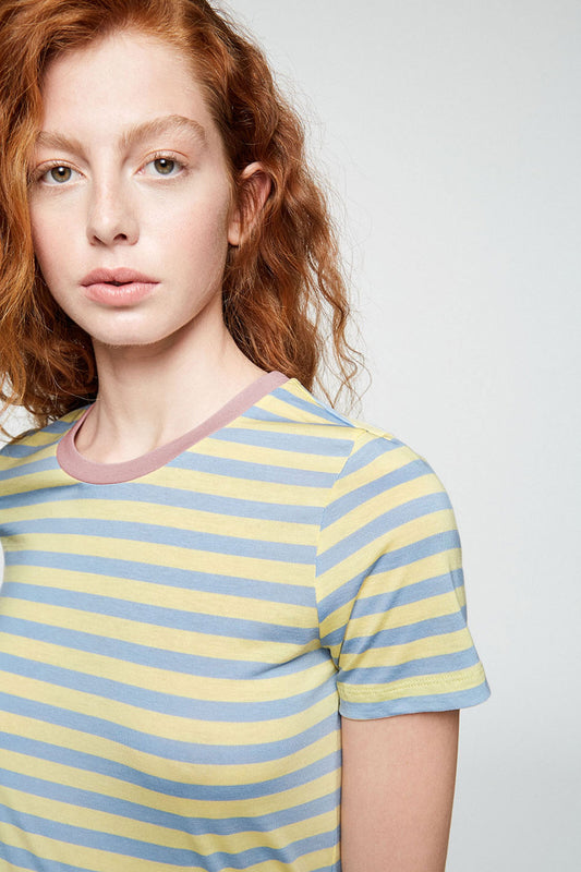 Shop lida bold stripes t-shirt vanilla by Armedangels on thegreenlabels