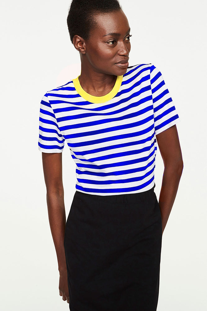 Shop lida bold stripes t-shirt signal blue by Armedangels on thegreenlabels.com