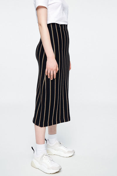 Shop iva skirt black & vertical stripes by Armedangels on thegreenlabels.com