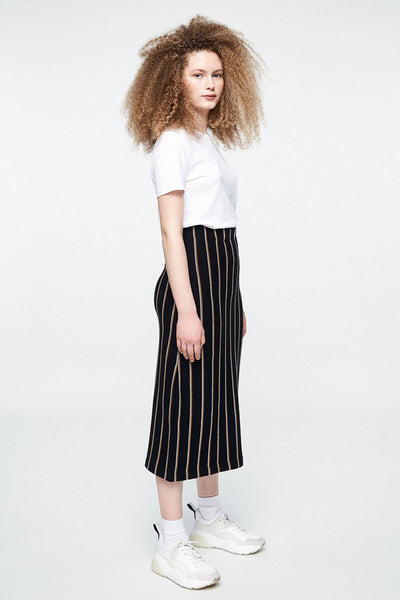 Shop iva skirt black & vertical stripes by Armedangels on thegreenlabels.com