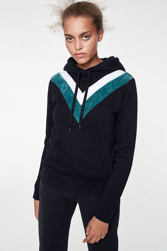 Shop lene sweathoodie black with v-stripes by Armedangels on thegreenlabels.com