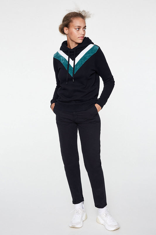 Shop lene sweathoodie black with v-stripes by Armedangels on thegreenlabels.com