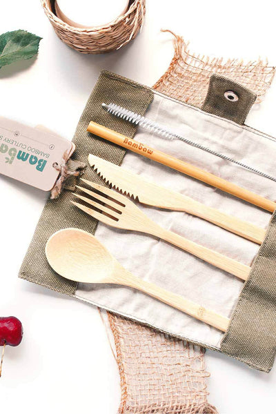 bamboo cutlery set by Bambaw on thegreenlabels