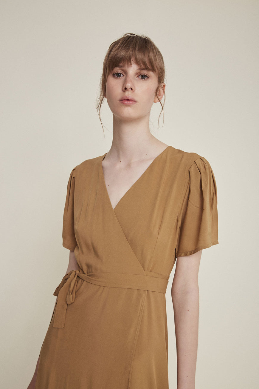silvia wrap dress latte by Rita Row at thegreenlabels