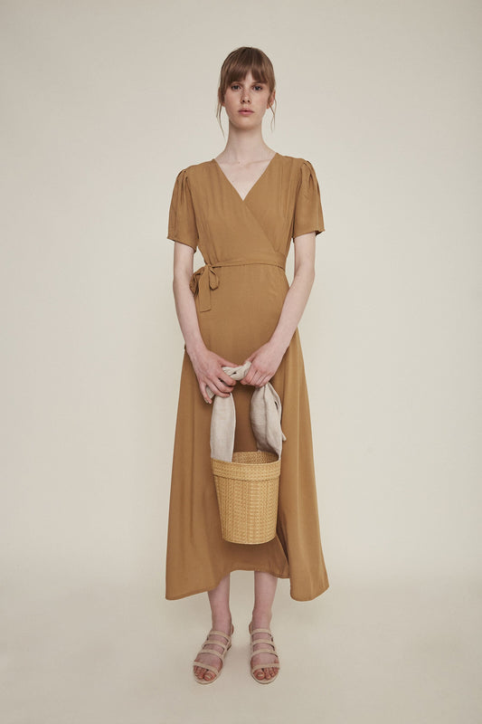 silvia wrap dress latte by Rita Row at thegreenlabels