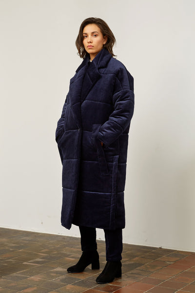 Shop silja padded corduroy coat navy by Frisur on thegreenlabels.com