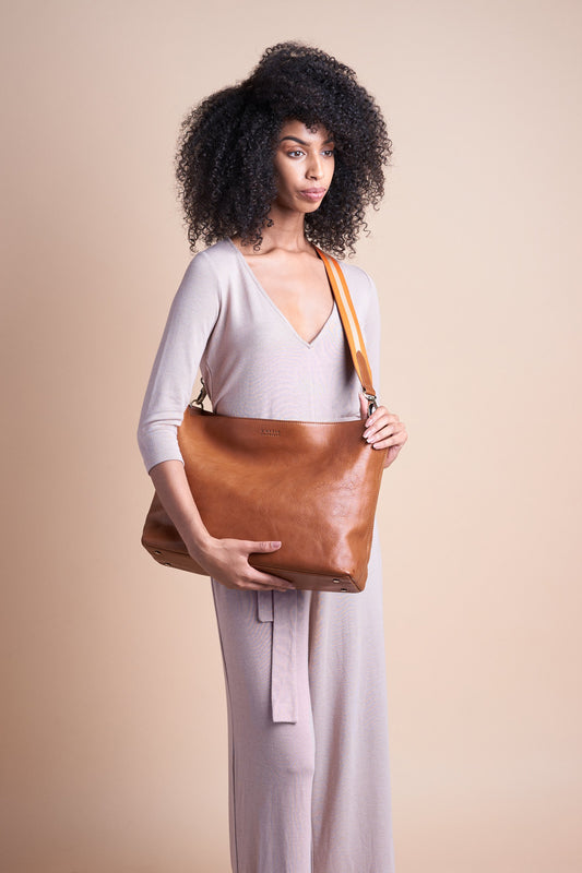 olivia horizontal shopper cognac by O My Bag on thegreenlabels