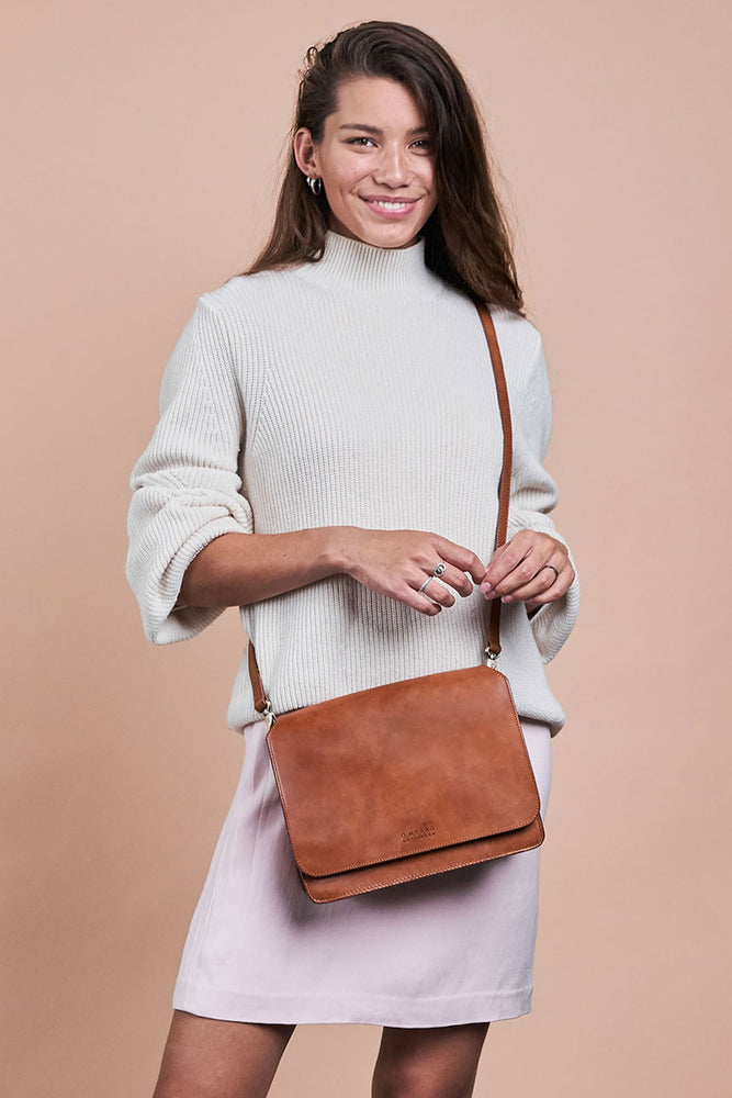 audrey cognac classic leather by O My Bag on thegreenlabels