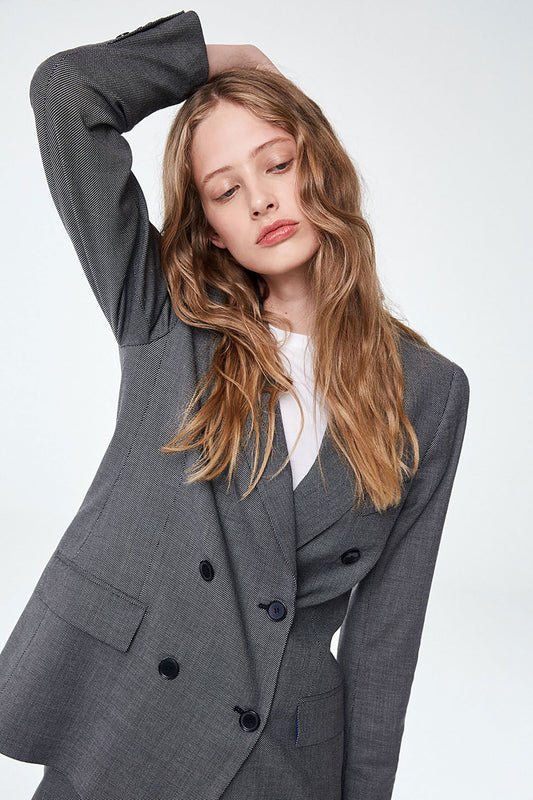 Shop checky blazer grey by Armedangels on thegreenlabels.com