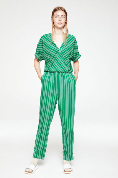 Shop aarabella pair of stripes jumpsuit garden green by Armedangels on thegreenlabels.com