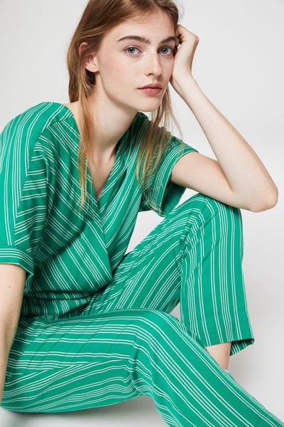 Shop aarabella pair of stripes jumpsuit garden green by Armedangels on thegreenlabels.com