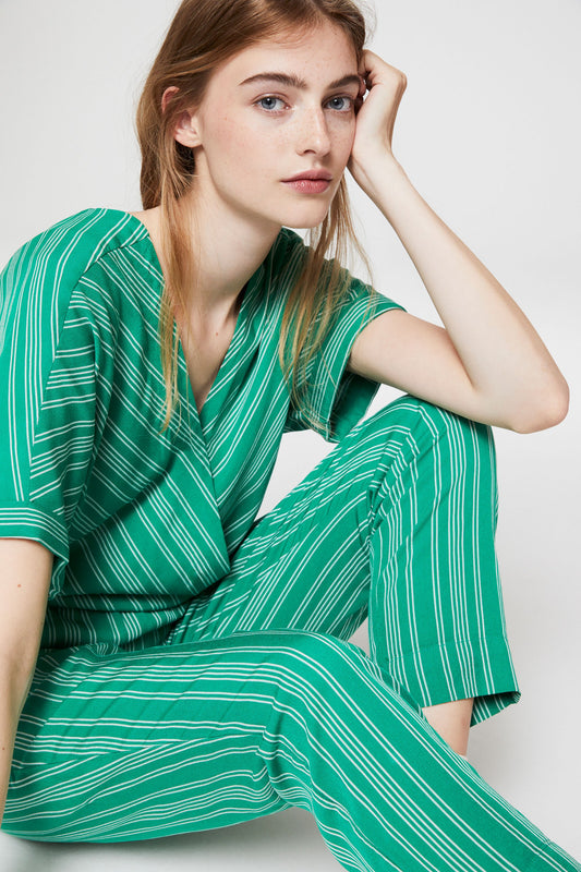 Shop aarabella pair of stripes jumpsuit garden green by Armedangels on thegreenlabels.com