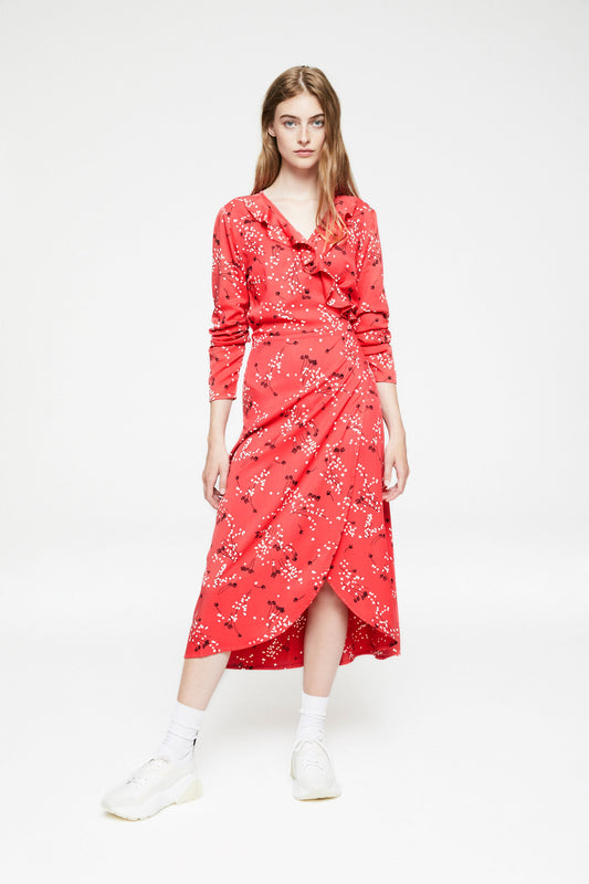 Shop dilaan spring ditsies dress tomato red by Armedangels on thegreenlabels.com