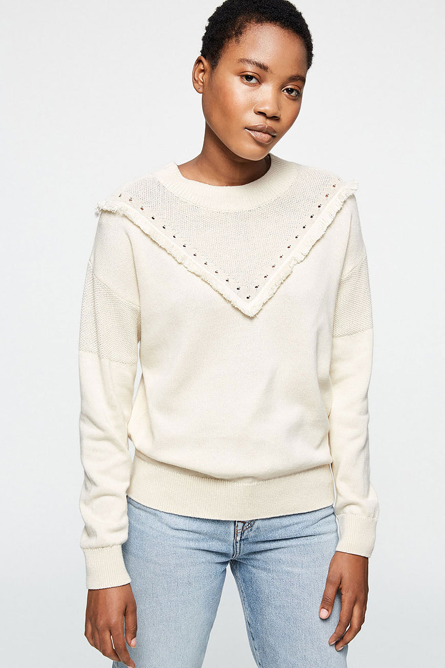 Shop peetjaa boho sweater sandshell by Armedangels on thegreenlabels