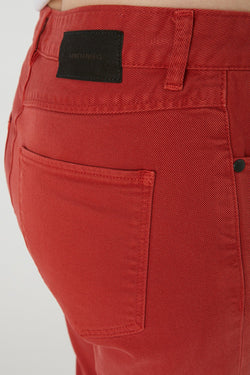 fjellaa cropped denim pants aurora red by ARMEDANGELS on thegreenlabels