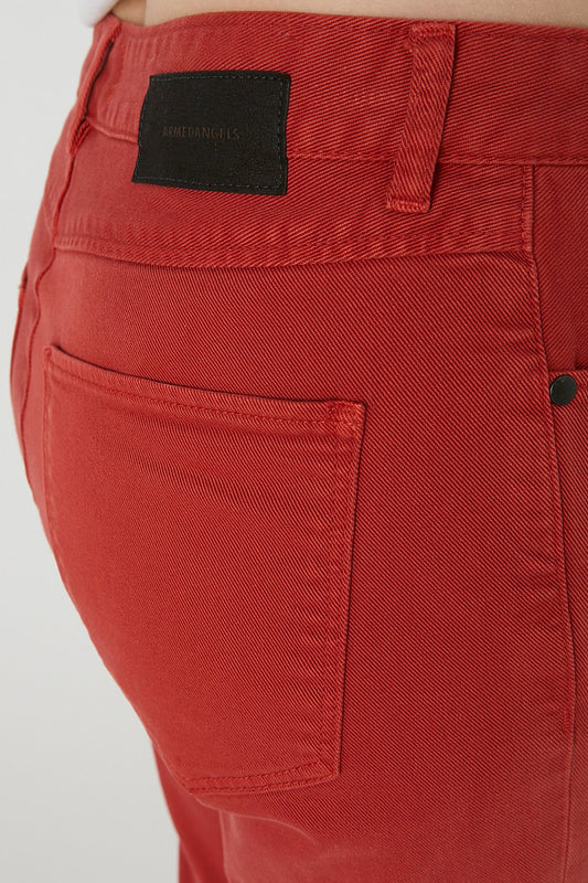 fjellaa cropped denim pants aurora red by ARMEDANGELS on thegreenlabels