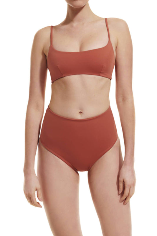 high waist bikini bottom | terracotta