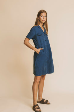 blue hemp karen dress by Thinking Mu on thegreenlabels