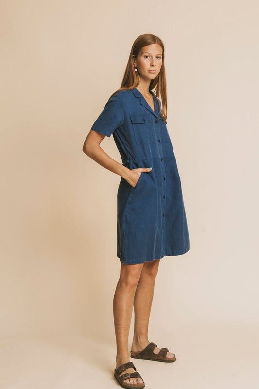 blue hemp karen dress by Thinking Mu on thegreenlabels