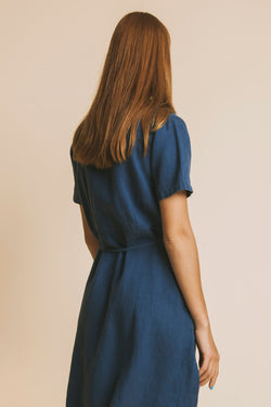 blue hemp karen dress by Thinking Mu on thegreenlabels