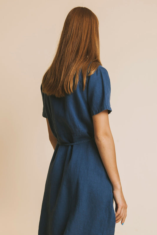 blue hemp karen dress by Thinking Mu on thegreenlabels