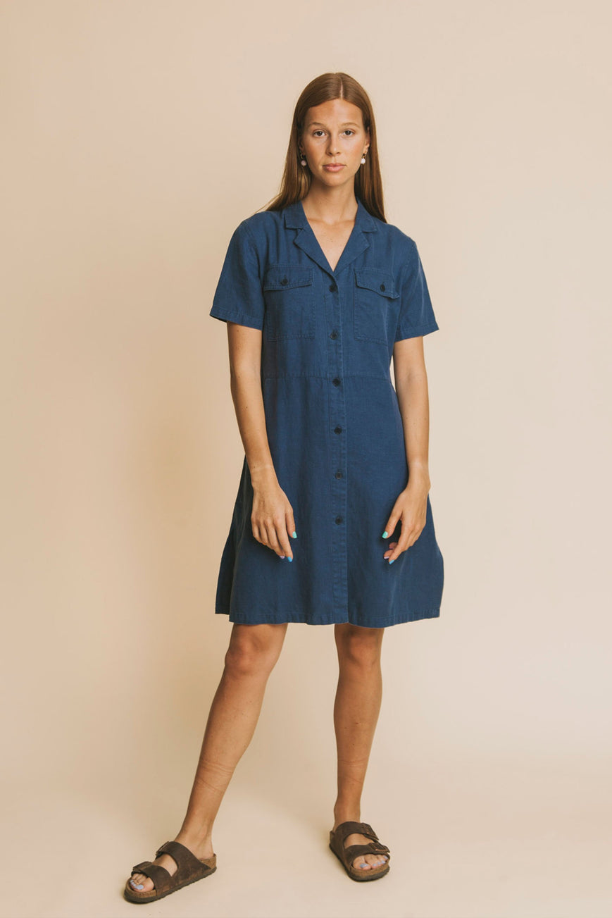 blue hemp karen dress by Thinking Mu on thegreenlabels
