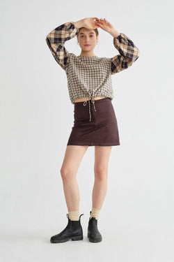 Shop boann blouse combi checks by Thinking Mu at thegreenlabels