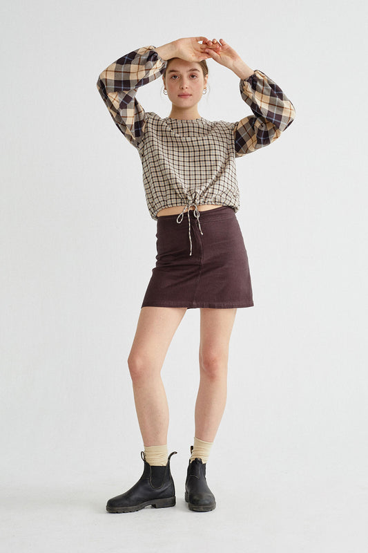 Shop boann blouse combi checks by Thinking Mu at thegreenlabels