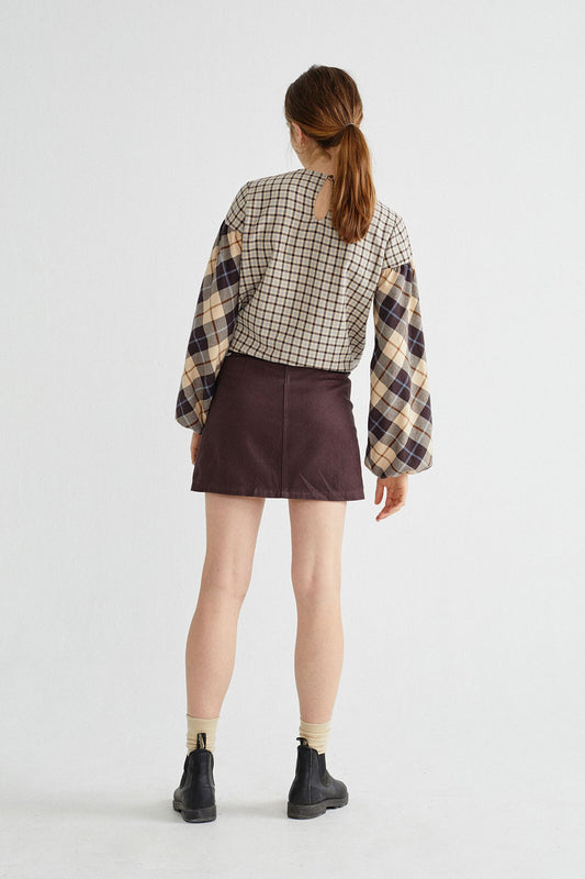 Shop boann blouse combi checks by Thinking Mu at thegreenlabels