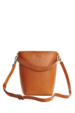 Shop bobbi bucket bag cognac classic leather by O My Bag on thegreenlabels