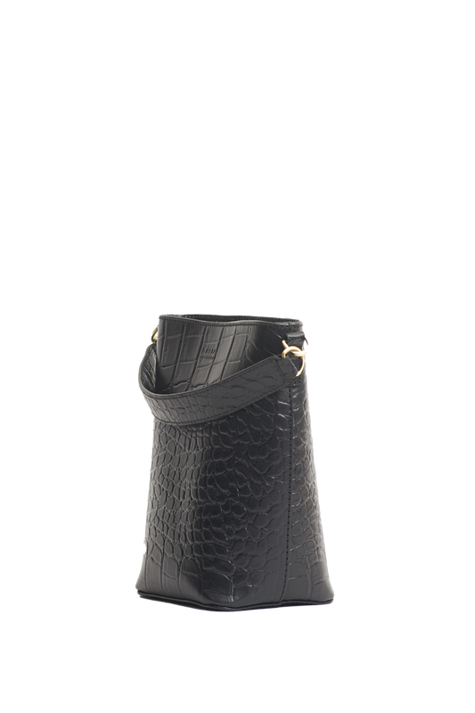 Shop bobbi bucket bag black classic croco leather by O My Bag at thegreenlabels