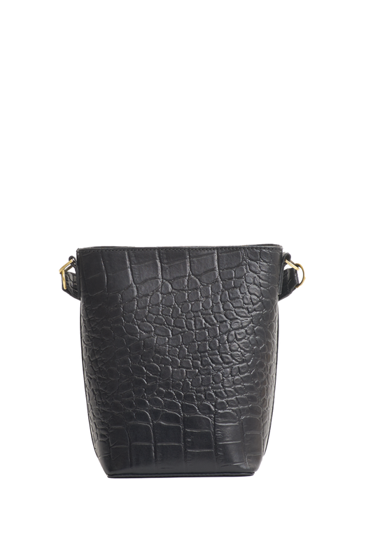 Shop bobbi bucket bag black classic croco leather by O My Bag at thegreenlabels