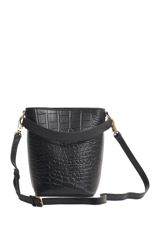 Shop bobbi bucket bag black classic croco leather by O My Bag at thegreenlabels