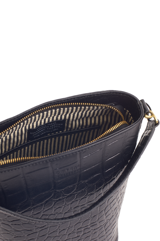 Shop bobbi bucket bag black classic croco leather by O My Bag at thegreenlabels