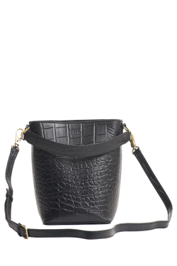 Shop bobbi bucket bag black classic croco leather by O My Bag at thegreenlabels
