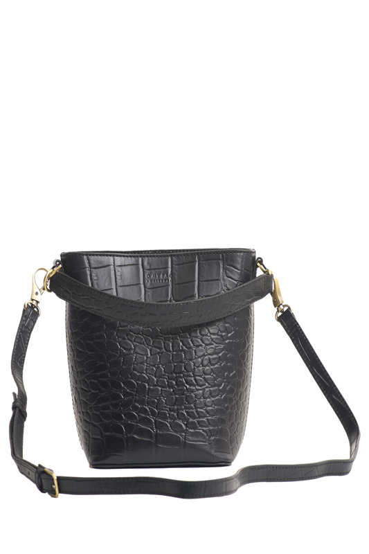 Shop bobbi bucket bag black classic croco leather by O My Bag at thegreenlabels