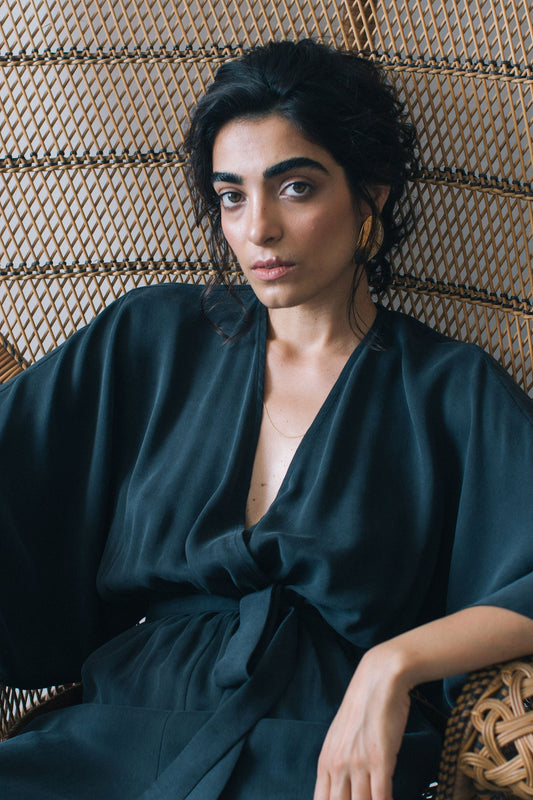 Shop kimono jumpsuit black by Cossac on thegreenlabels