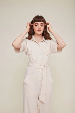 carina worker beige jumpsuit by Rita Row on thegreenlabels