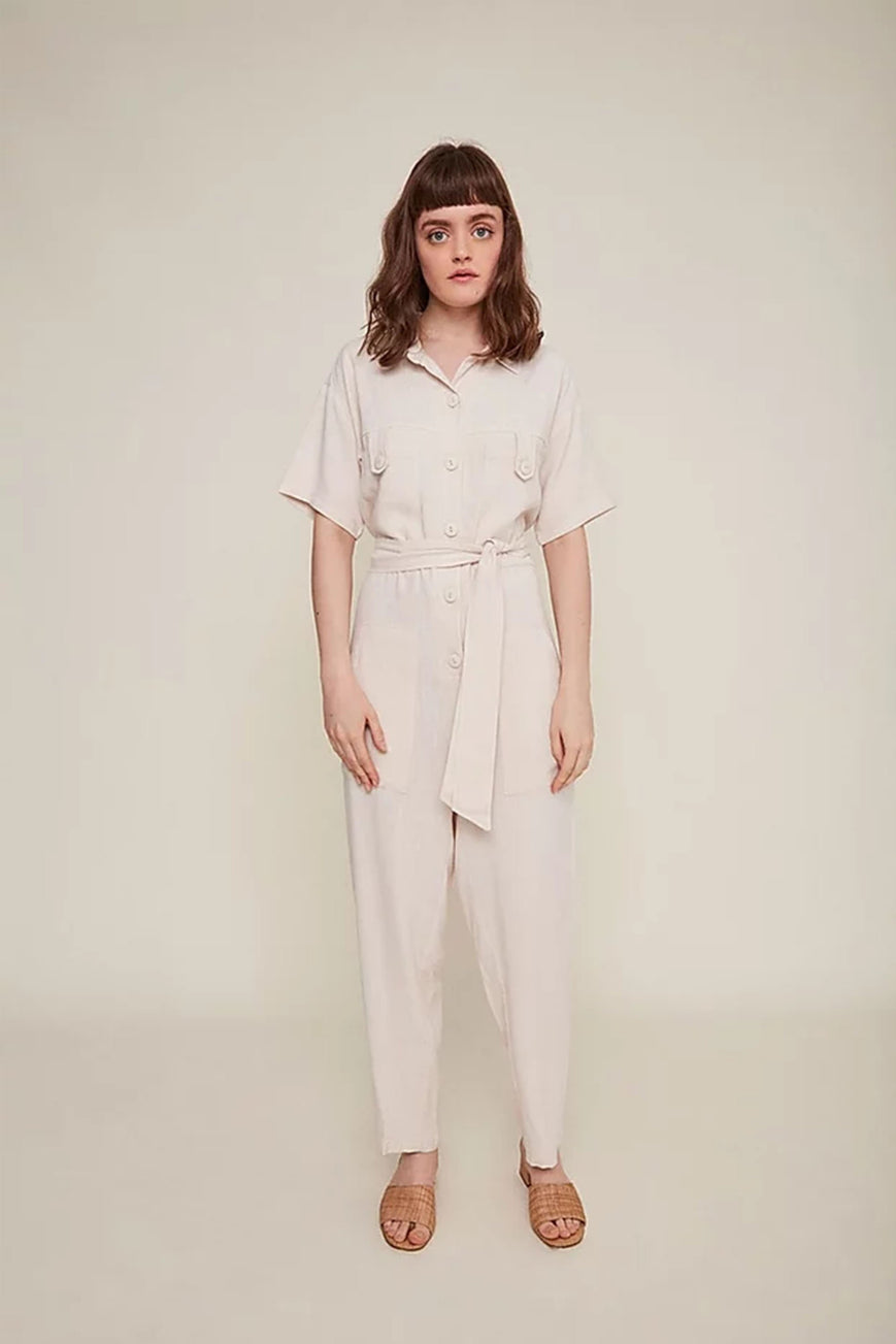 carina worker beige jumpsuit by Rita Row on thegreenlabels
