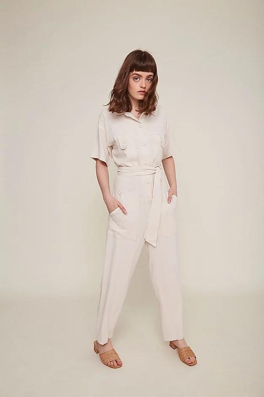 carina worker beige jumpsuit by Rita Row on thegreenlabels
