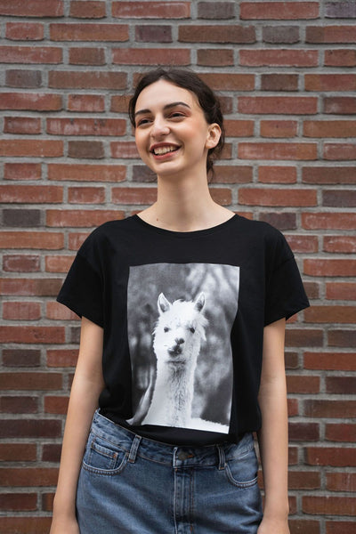 nelaa llama t-shirt black by Armedangels on thegreenlabels