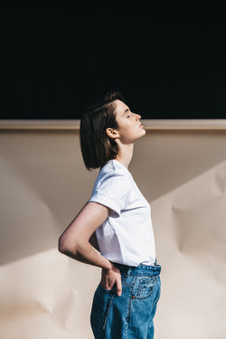 Shop #goodgirlscare tee white & blue embroidery by thegreenlabels on thegreenlabels.com