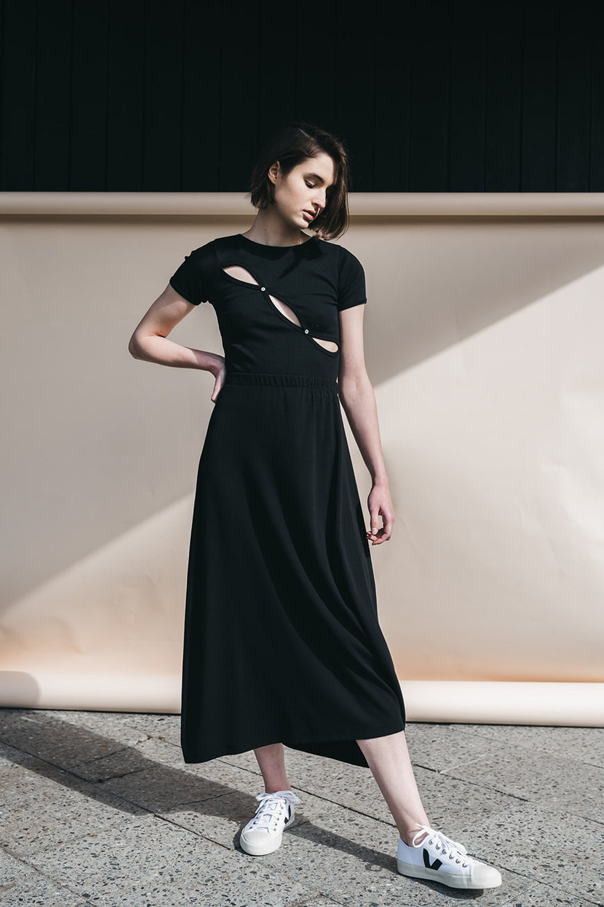 Shop long rib skirt black by Signe on thegreenlabels