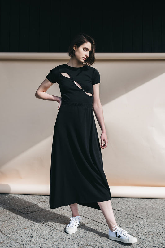 Shop long rib skirt black by Signe on thegreenlabels