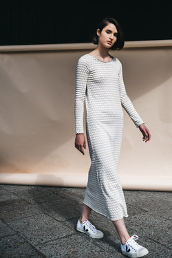 long sleeved dress white with print by Signe on thegreenlabels.com