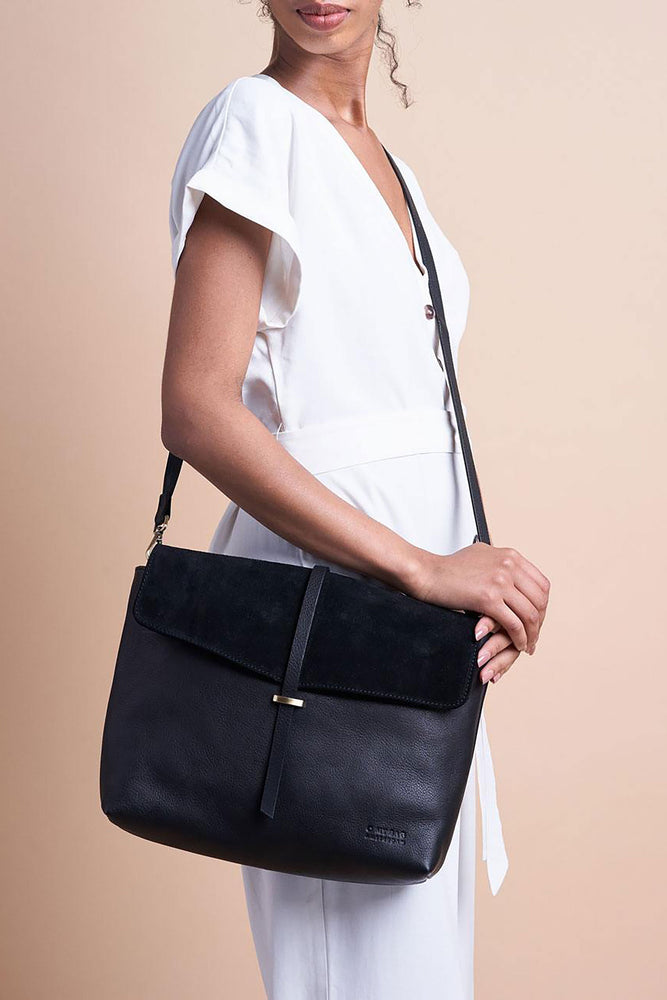 ella black black soft grain leather by O My Bag on thegreenlabels