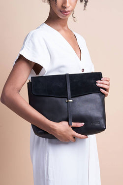 Shop ella black black soft grain leather by O My Bag on thegreenlabels