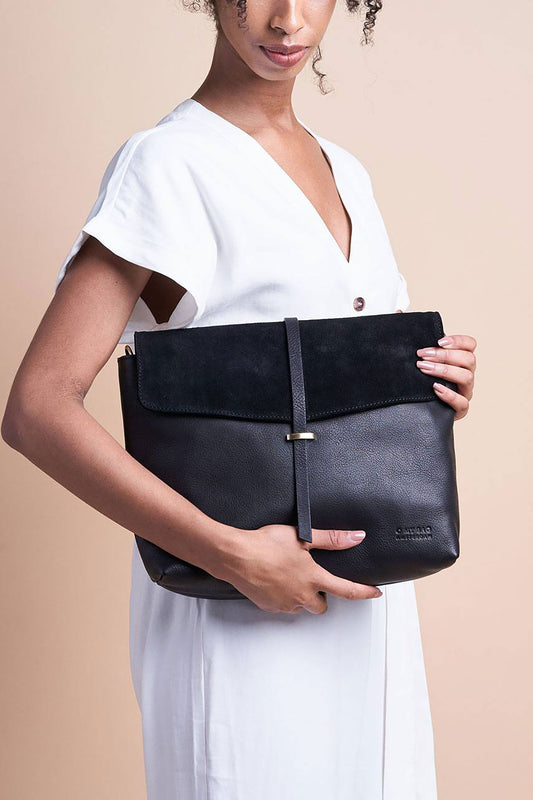 Shop ella black black soft grain leather by O My Bag on thegreenlabels