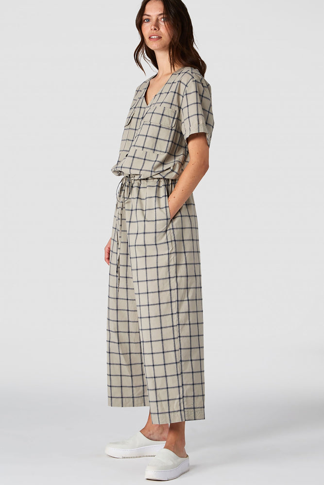 Shop rosalina jumpsuit beige check by Kings Of Indigo on thegreenlabels